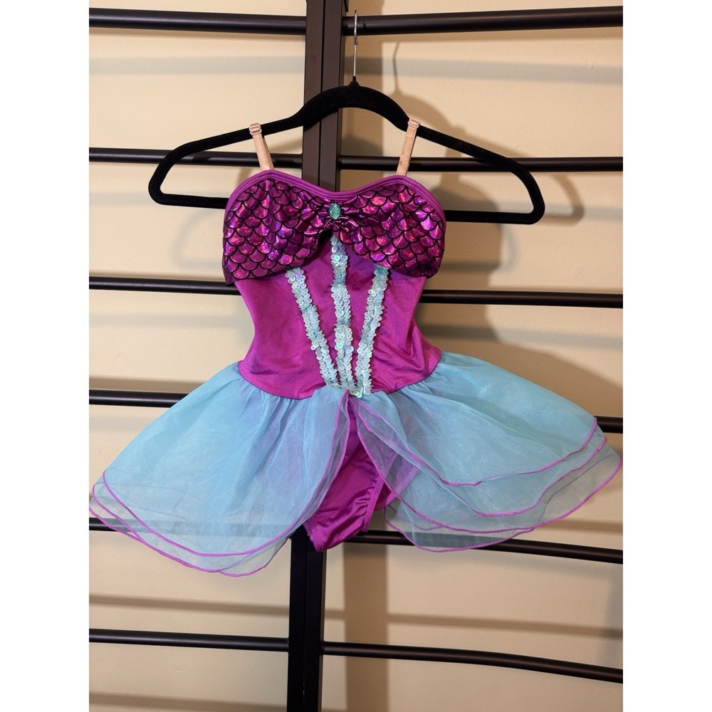 Mermaid Inspired Child's Costume Leotard Halloween Dance Tutu Purple Blue Size M